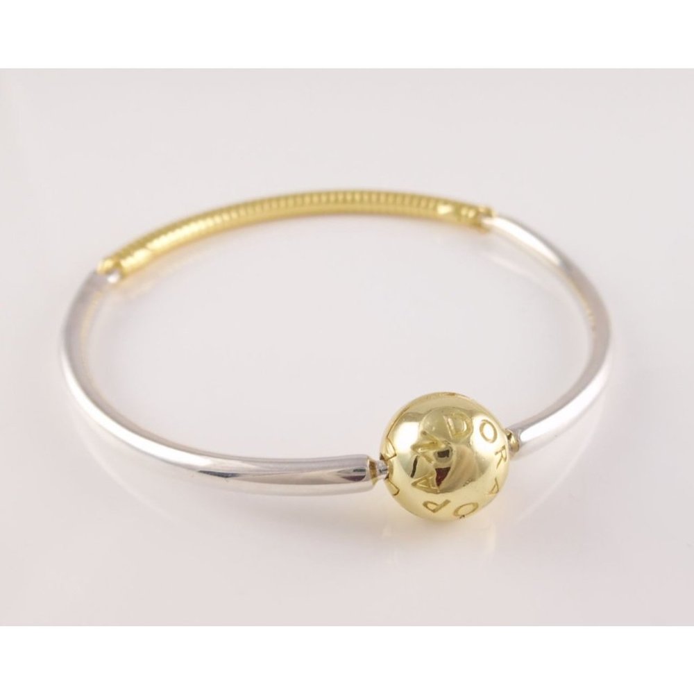 GOLD THREE LINK Authentic PANDORA Bangle Bracelet 568143 6.7"/17cm NEW w BOX!
